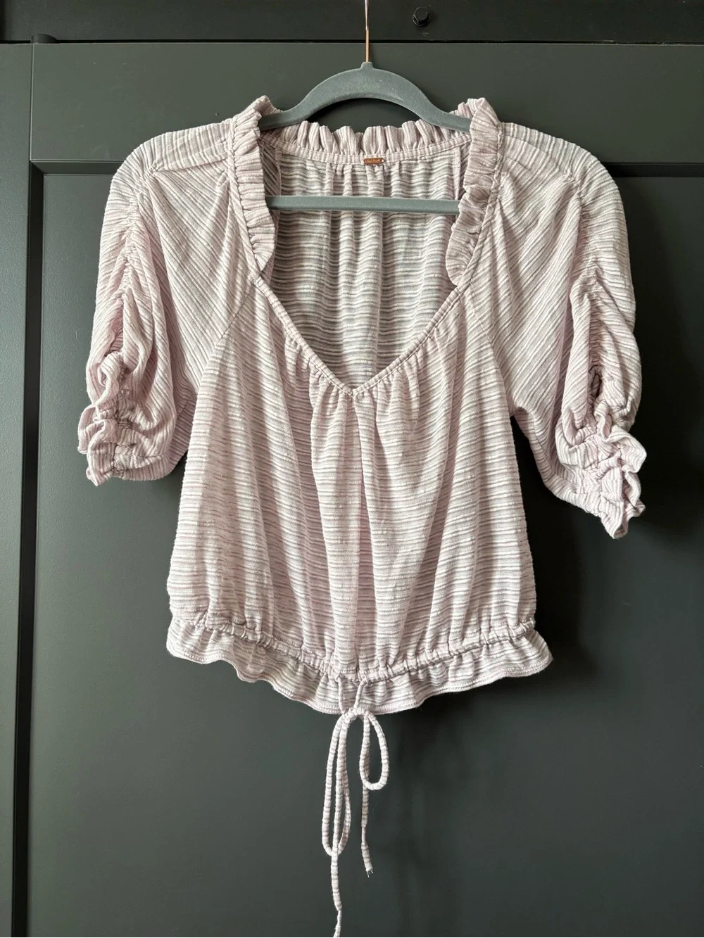 Free People Dorothy Striped Ruched Puff Sleeve Top | Fawn Pink